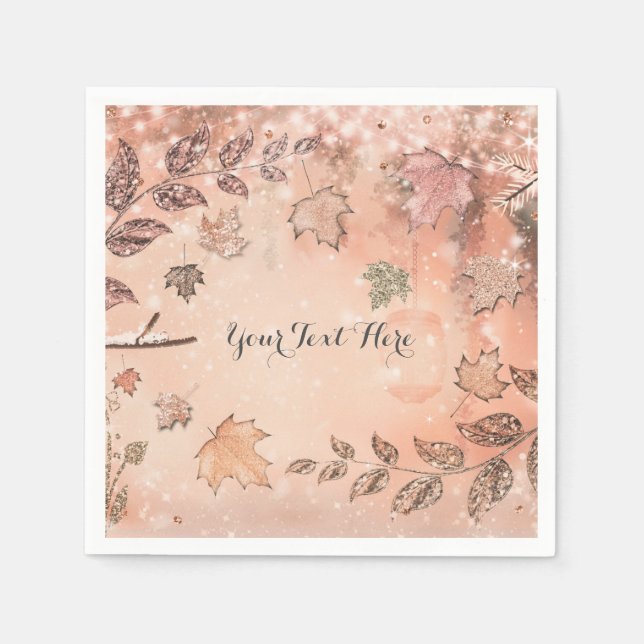 Glitter Fall Leaves Winter Golden Autumn Party Napkin (Front)