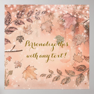 Glitter Fall Leaves Winter Golden Autumn Party Poster