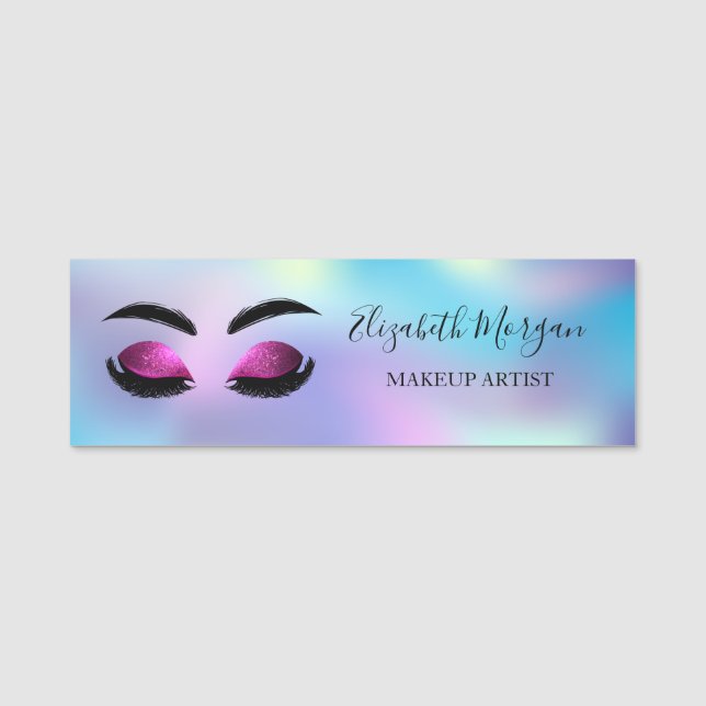 Glitter Faux Lashes,Holographic Makeup artist Name Tag (Front)