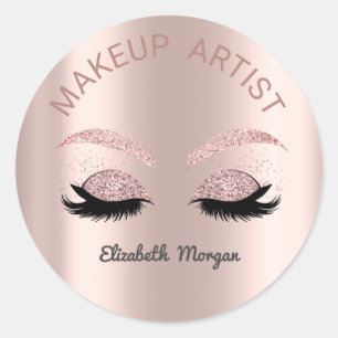 Glitter Faux Lashes,Rose Gold, Makeup Classic Round Sticker