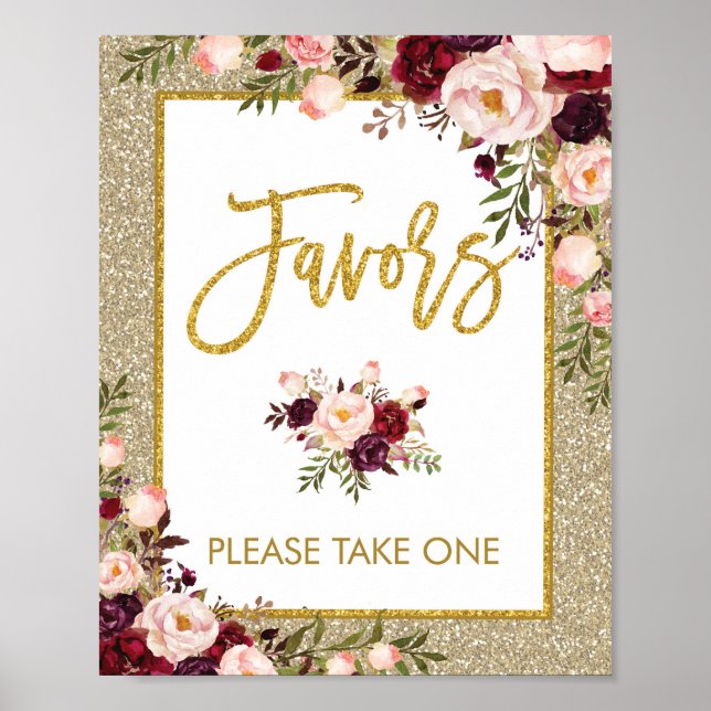 Glitter Favours Sign Floral Wedding Bridal Decor (Front)