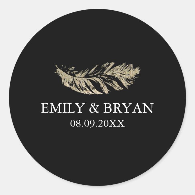 Glitter Feather Wedding Sticker (Front)