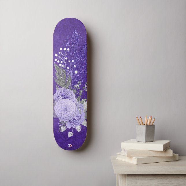 Glitter Feathers and Purple Roses Dd Brand  Skateboard (Wall Art)