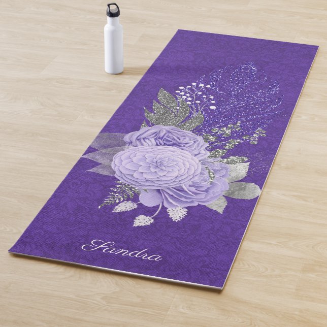 Glitter Feathers and Purple Roses Yoga Mat (In Situ)
