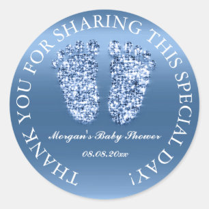 Glitter Feet Baby Shower Favour Thank You Blue Boy Classic Round Sticker