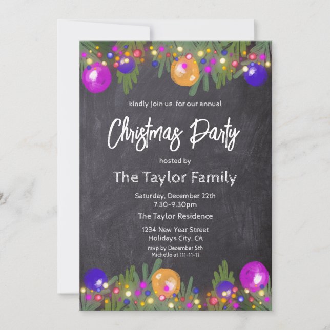 Glitter Festive Christmas Wreath Dinner Party Invi Invitation (Front)