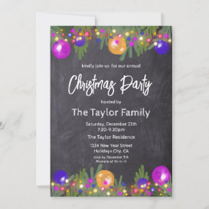Glitter Festive Christmas Wreath Dinner Party Invi Invitation
