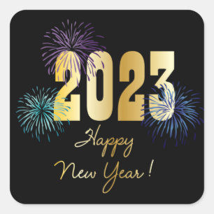 Glitter Fireworks 2023 Happy New Year Square Sticker