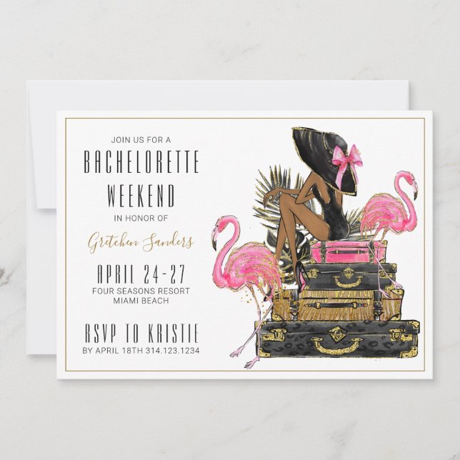 Glitter Flamingo Bachelorette Party Weekend Invitation (Front)