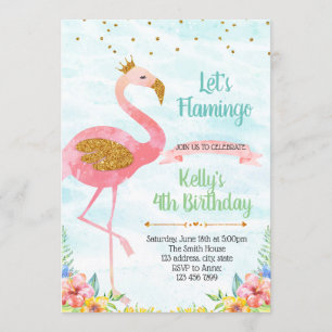 Glitter flamingo party invitation