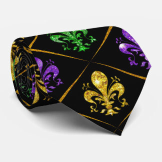 Glitter Fleur de Lis Diamond Mardi Gras Tie