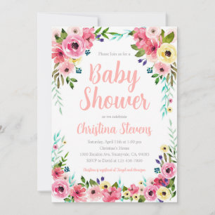 Glitter Floral Baby Shower Invitation
