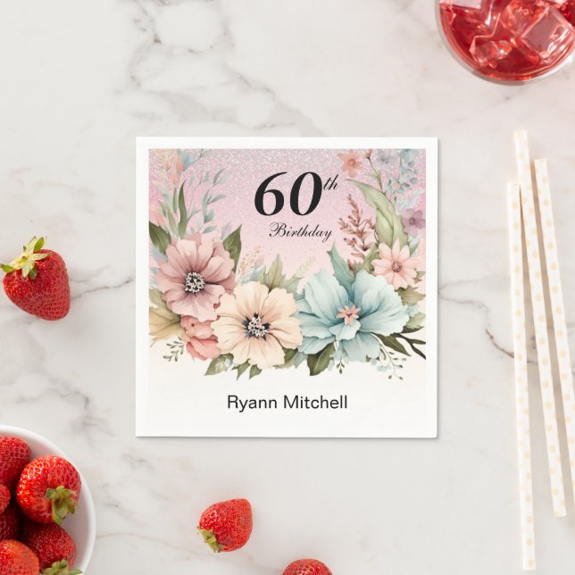 Glitter Floral Birthday Party  Napkin (Insitu)