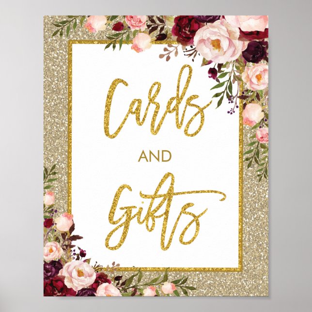 Glitter Floral Cards & Gifts Wedding Poster Decor (Front)