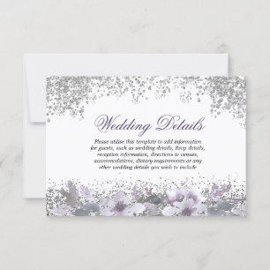 Glitter Floral Purple Wedding Reception Details Invitation