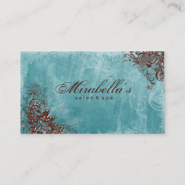 Glitter Floral Salon Spa Grunge Sparkle  Business Card (Front)