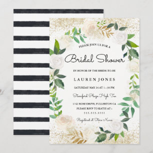 Glitter Floral Wreath Bridal Shower Invitation