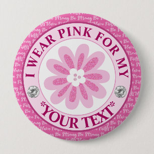 Glitter Flower Breast Cancer Awareness Design 10 Cm Round Badge