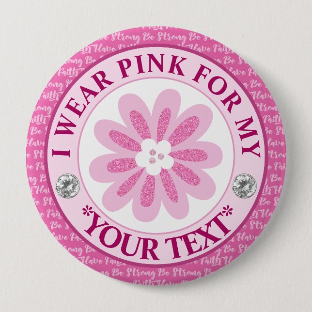Glitter Flower Breast Cancer Awareness Design 10 Cm Round Badge (Front)