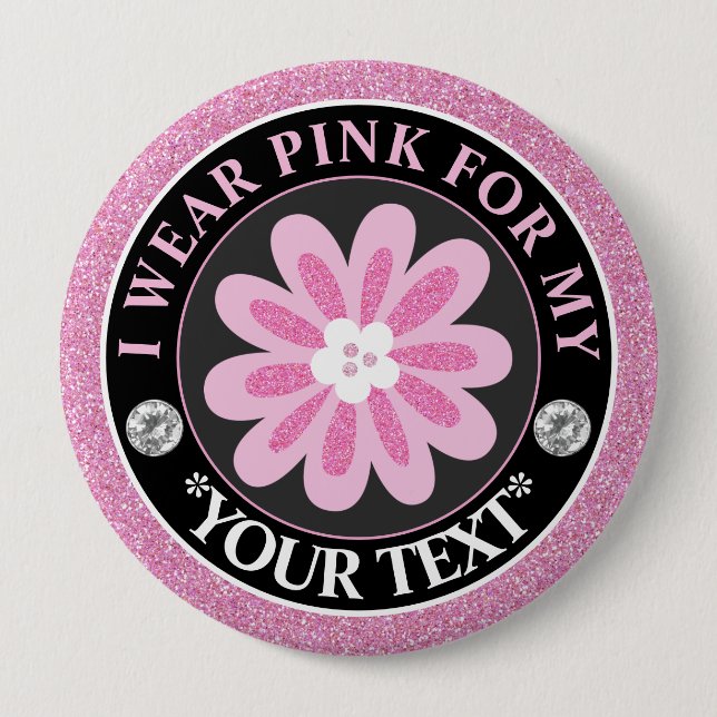 Glitter Flower Breast Cancer Awareness Design 10 Cm Round Badge (Front)