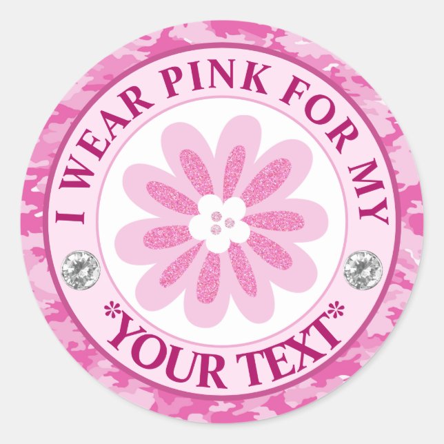 Glitter Flower Breast Cancer Awareness Design Classic Round Sticker (Front)