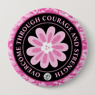 Glitter Flower Camouflage Breast Cancer Awareness 10 Cm Round Badge