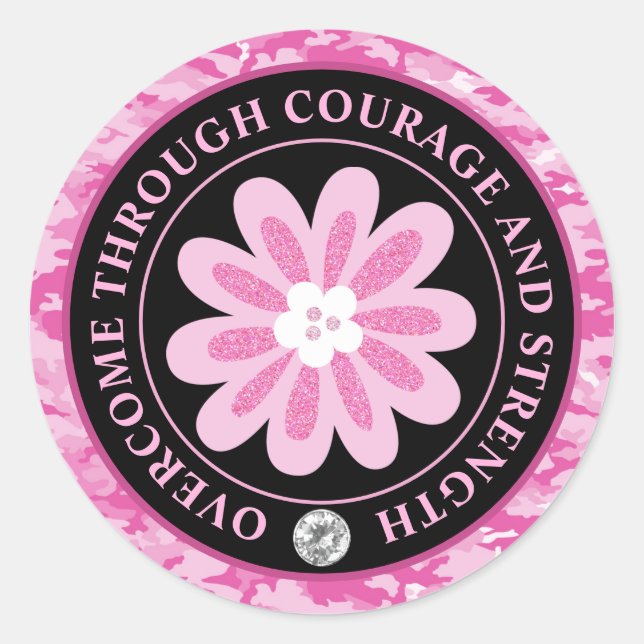 Glitter Flower Camouflage Breast Cancer Awareness Classic Round Sticker (Front)
