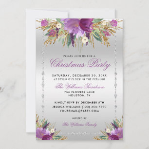 Glitter Flowers, Diamond Framed Christmas Party In Invitation