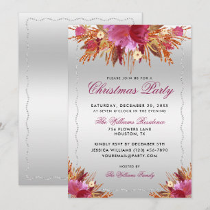 Glitter Flowers, Diamond Framed Christmas Party In Invitation