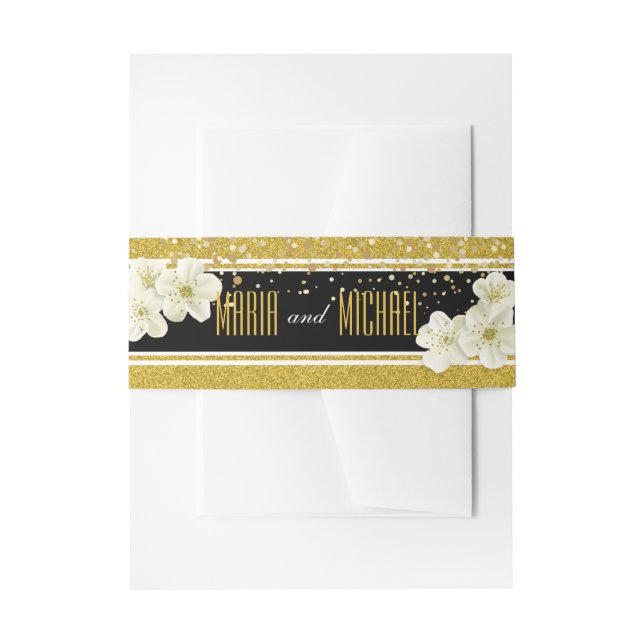 Glitter Flowers Wedding Stationery Invitation Belly Band (Front Example)