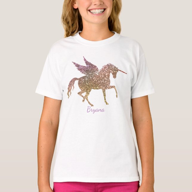 Glitter Flying Magical Unicorn Stars Personalised T-Shirt (Front)
