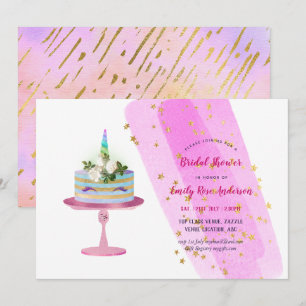 Glitter Foil Look UNICORN CAKE Girls Party ANY Invitation