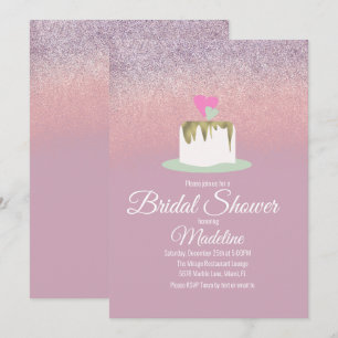 Glitter Foil Wedding Cake One Tier Bridal Shower Invitation