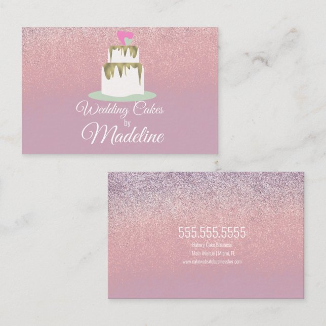 Glitter Foil Wedding Cake Tier Bakery Baker Busine Business Card (Front/Back)
