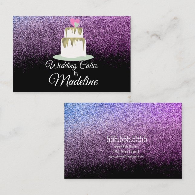 Glitter Foil Wedding Cake Tier Bakery Baker Busine Business Card (Front/Back)