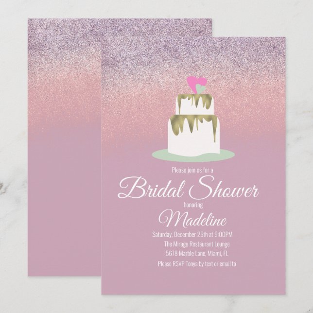 Glitter Foil Wedding Cake Tier Bridal Shower Invitation (Front/Back)