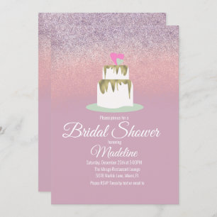 Glitter Foil Wedding Cake Tier Bridal Shower Invitation