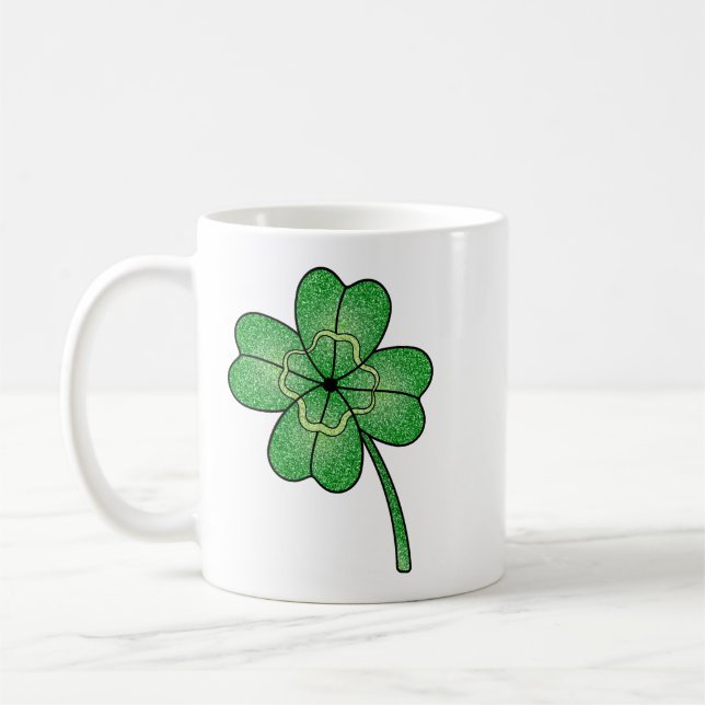 Glitter Four Leaf Clover Coffee Mug (Left)