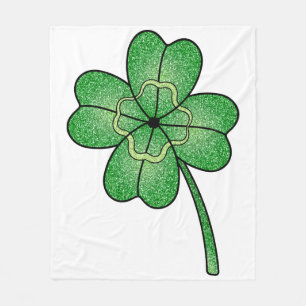 Glitter Four Leaf Clover Fleece Blanket