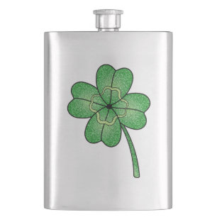 Glitter Four Leaf Clover Hip Flask