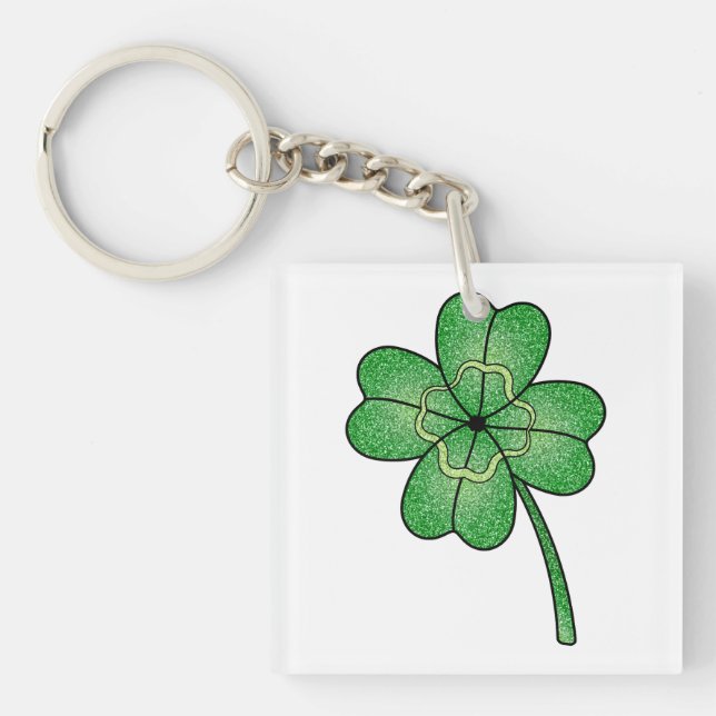 Glitter Four Leaf Clover Key Ring (Front)
