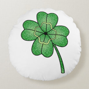 Glitter Four Leaf Clover Round Cushion