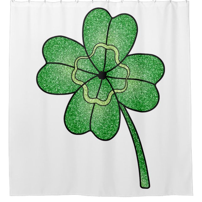 Glitter Four Leaf Clover Shower Curtain (Front)