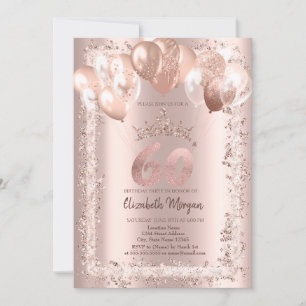 Glitter Frame,Crown,Balloons 60th Birthday Invitation