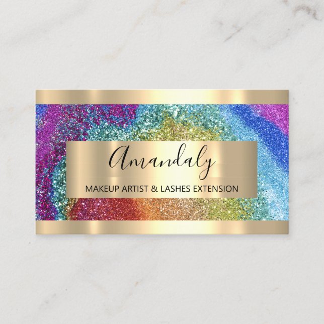 Glitter Frame Event Planner Rainbow Holograph Business Card (Front)