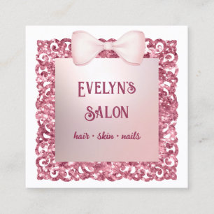 Glitter Frame Pink Bow Business Card