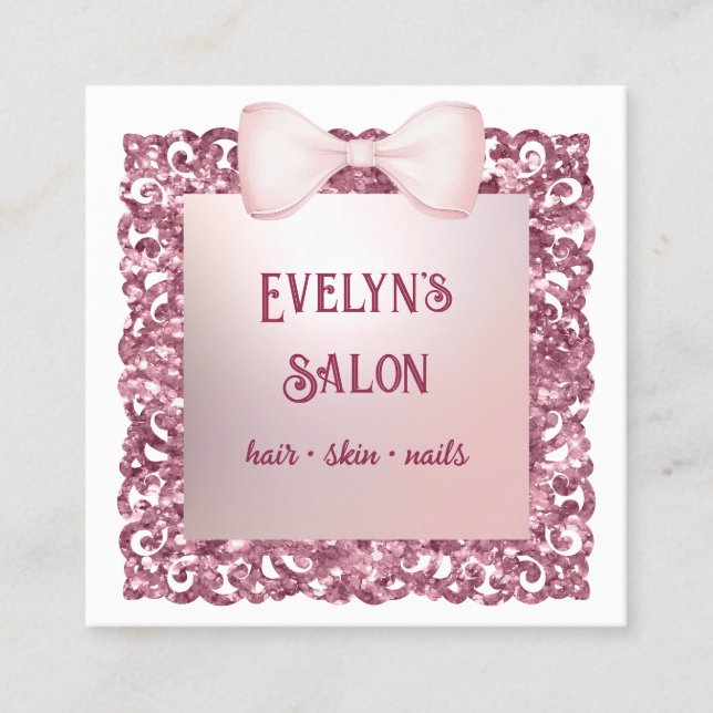 Glitter Frame Pink Bow Business Card (Front)
