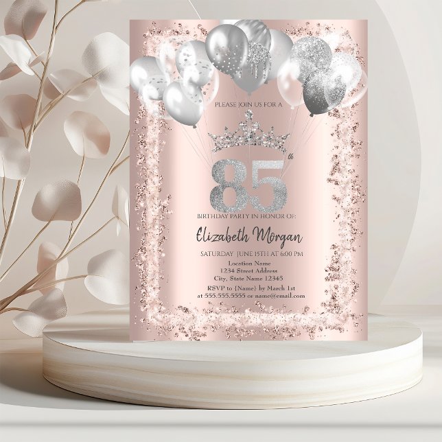 Glitter Frame,Silver Crown,Balloons 85th  Invitation (Creator Uploaded)