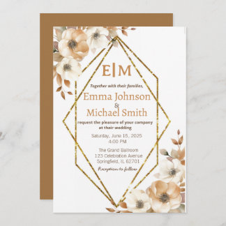 Glitter Frame with Flowers wedding invitations