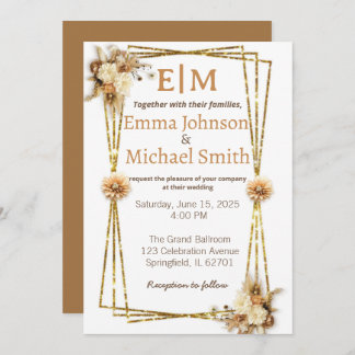 Glitter Frame with Flowers wedding invitations